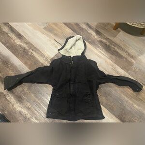 American Eagle Jacket Men medium black sherpa hoodie denim trucker outdoor